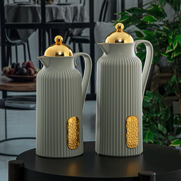 Almarjan 2 Pieces Vacuum Flask Set Soft Grey & Gold - GT105-070/100 SG/G