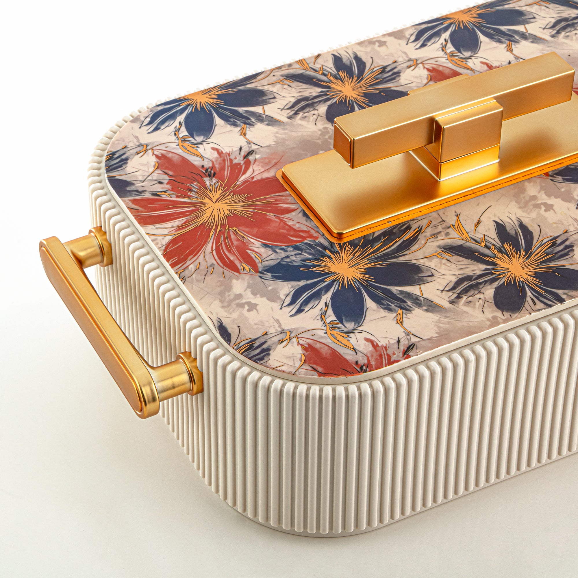 Almarjan Hot Pot ABS, 3000ML, Floral Beige & Matt Gold (HP06-300SP-AZ05G) - Elegant Serving