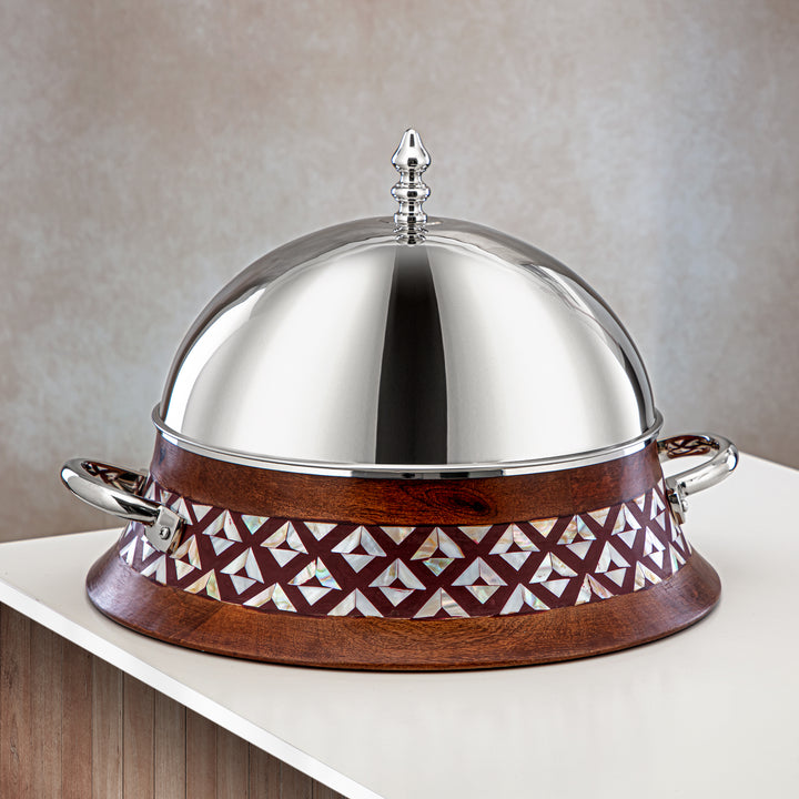 Almarjan 32 CM Brass Hot Pot Wood & Silver - MD-0429 A