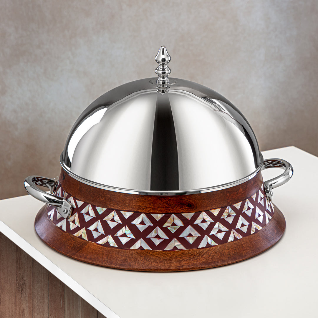 Almarjan 32 CM Brass Hot Pot Wood & Silver - MD-0429 A