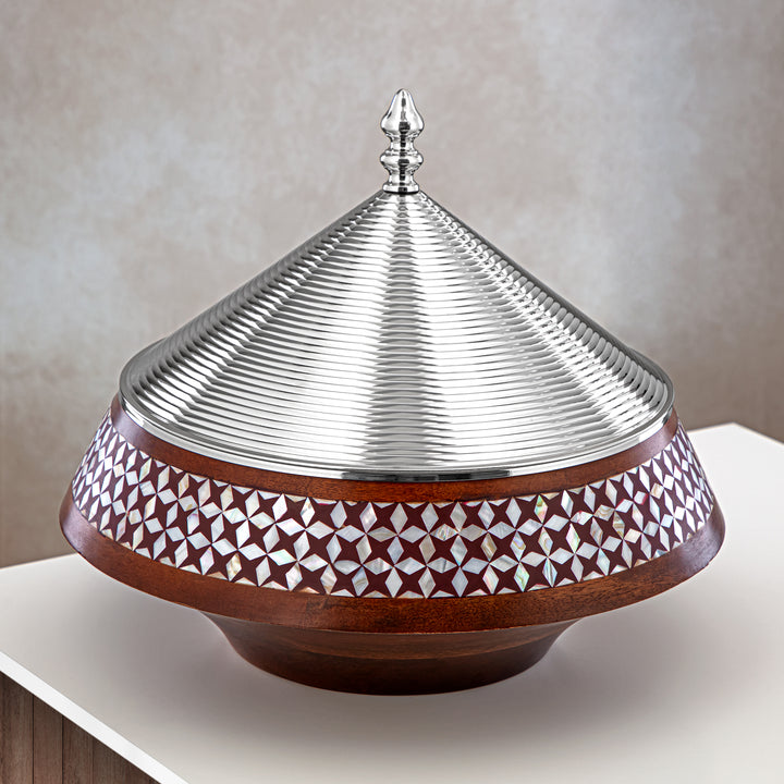 Almarjan 32 CM Brass Hot Pot Wood & Silver - MD-0430 A