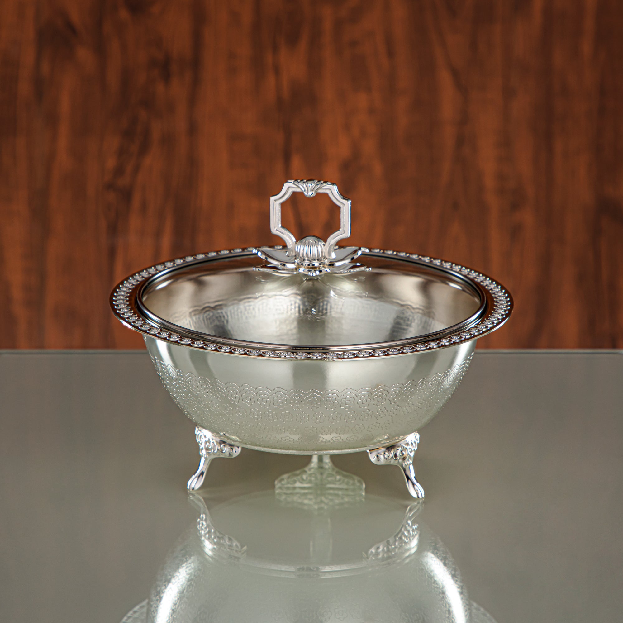 Almarjan Date Bowl 21CM (RBG4432M-S) - Silver Glass Cover | Ramadan & Eid