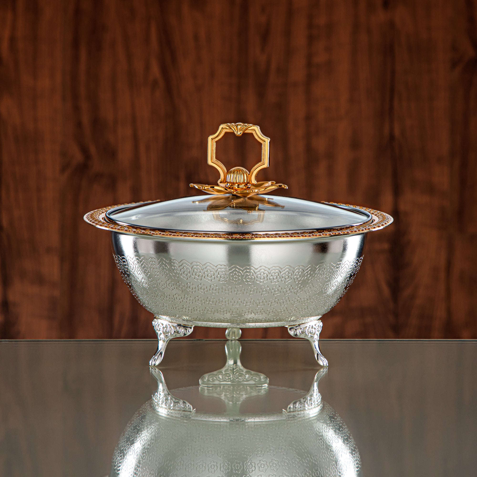 Almarjan Date Bowl 21CM (RBG4432M-SG) - Silver & Golden Glass Cover | Ramadan & Eid