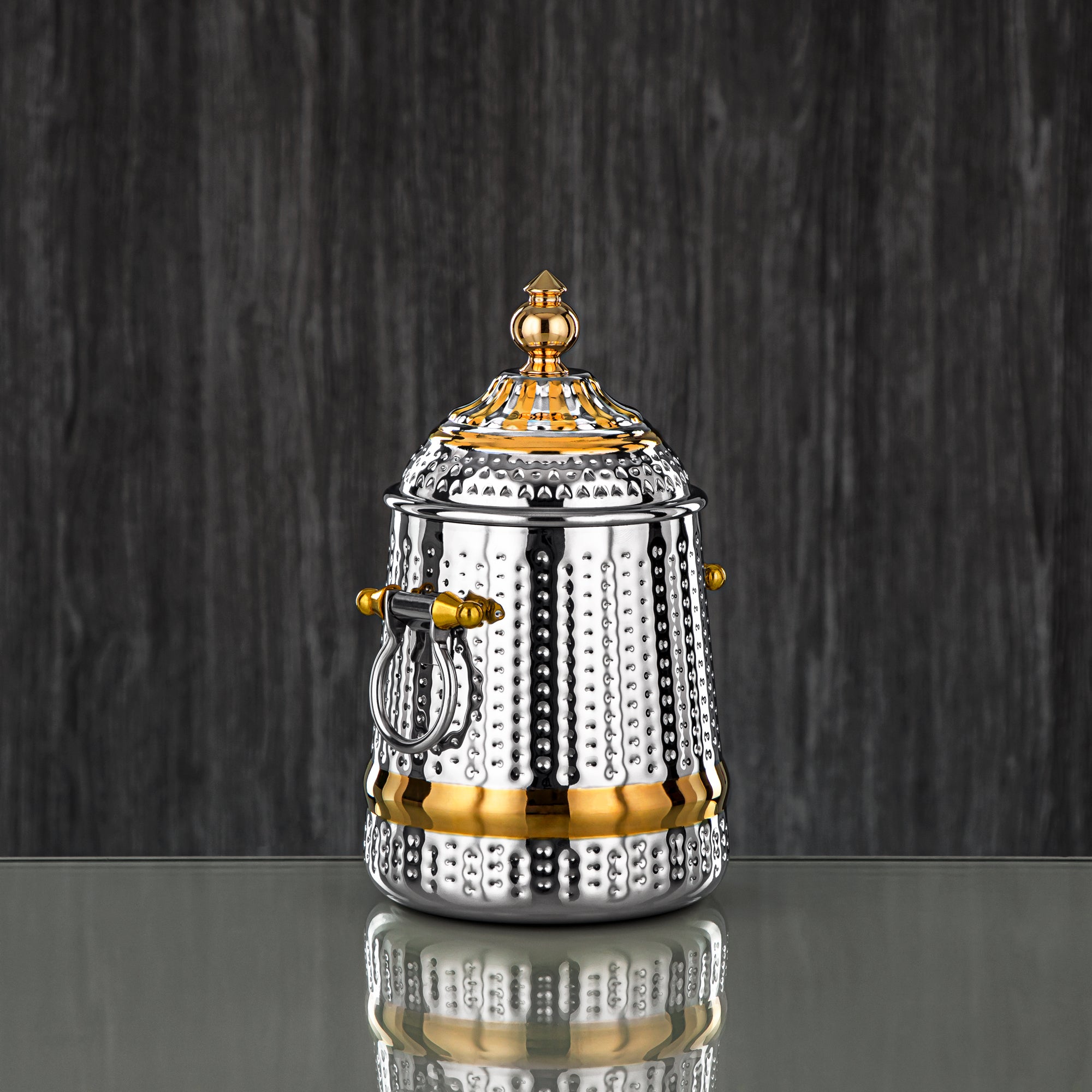 Almarjan 35 Ounce Barari Collection Stainless Steel Canister Silver & Gold - STS0013066