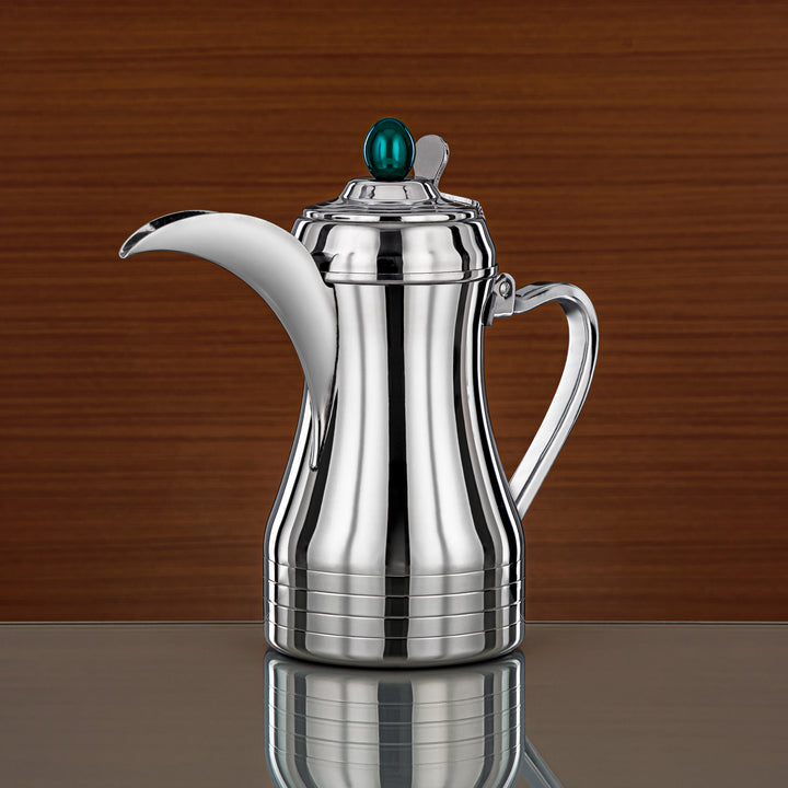 Almarjan 48 Ounce Elegance Collection Stainless Steel Coffee Pot Silver & Green - STS0013152