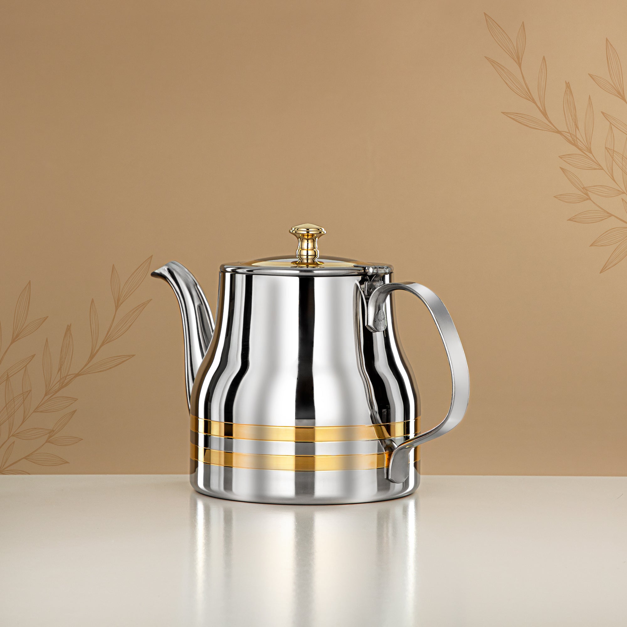 Almarjan Teapot Stainless Steel Silver Gold 1.2L – Elegance