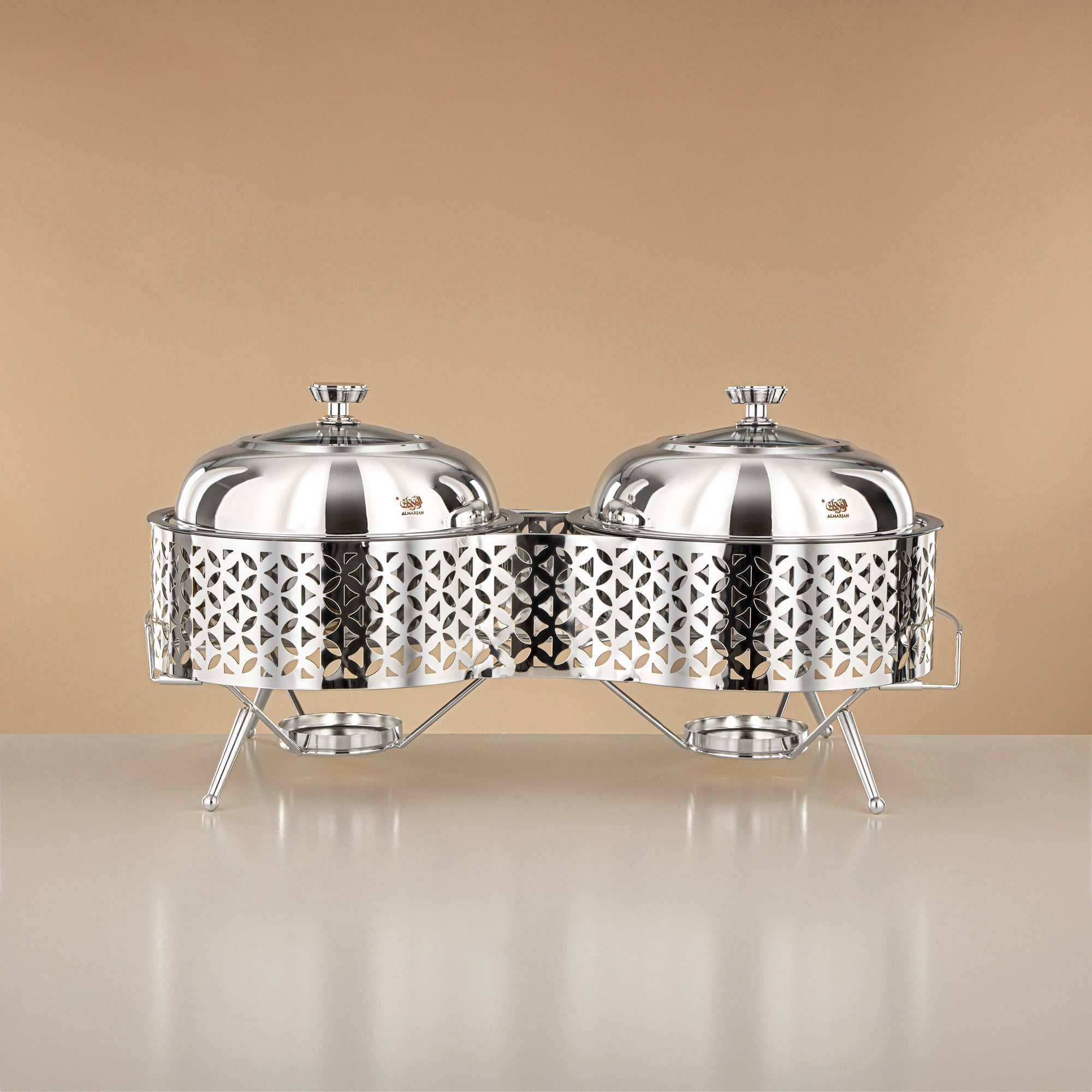 Almarjan Chafing Dish Double, Silver, 2000ML + 2000ML (STS0013315) Ramadan & Eid Buffets