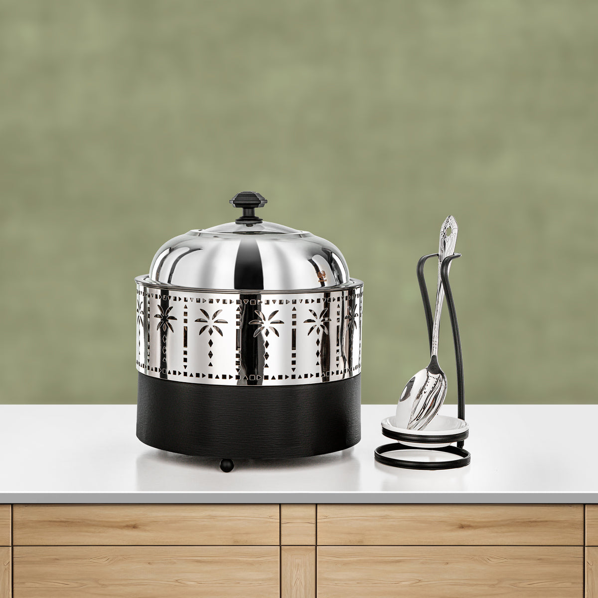 Almarjan 2L Chafing Dish, Brushed Black & Silver