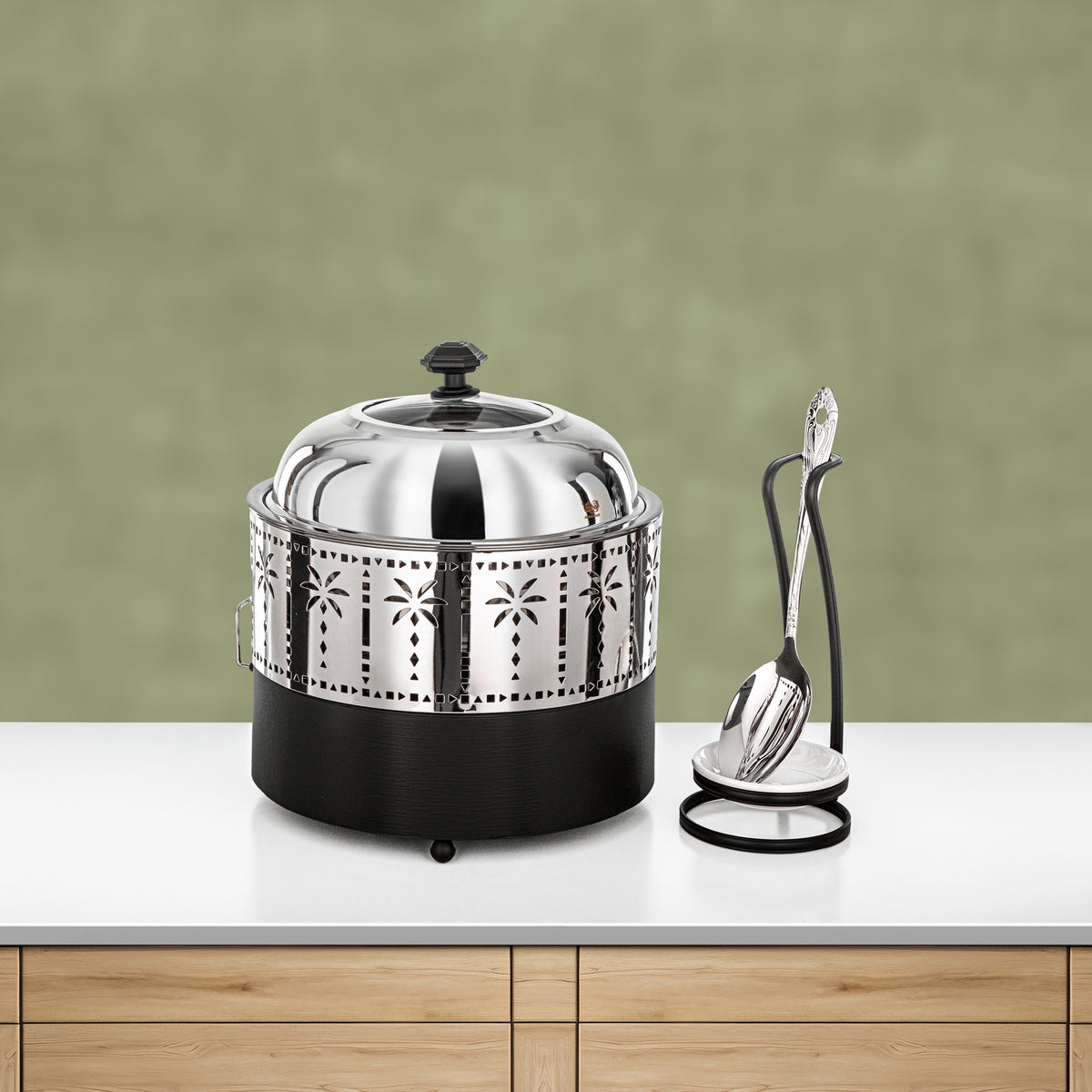 Almarjan 2L Chafing Dish, Brushed Black & Silver