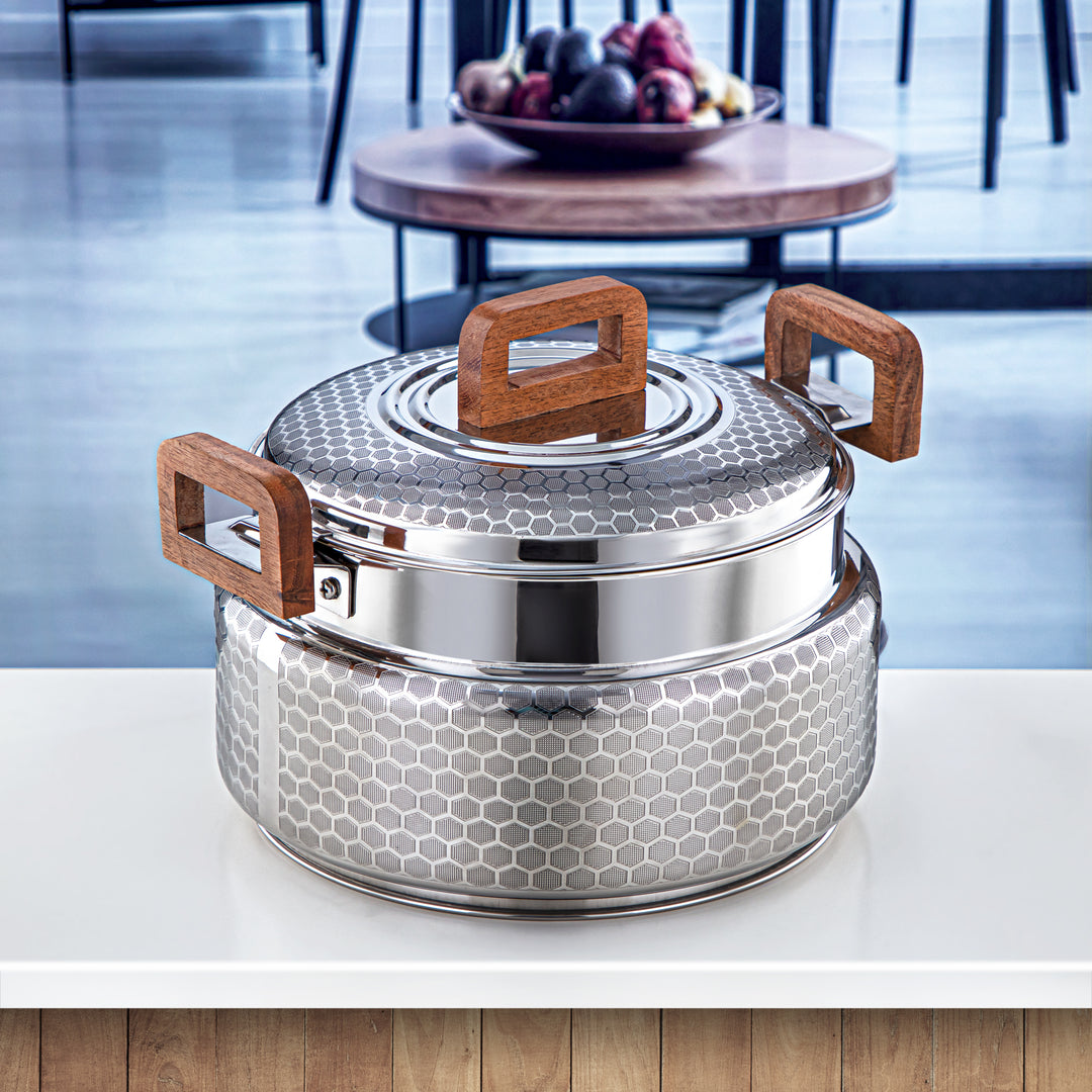 Almarjan 4000 ML Darin Collection Stainless Steel Hot Pot Silver & Wood - H24E6