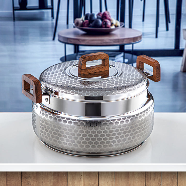 Almarjan 6000 ML Darin Collection Stainless Steel Hot Pot Silver & Wood - H24E6