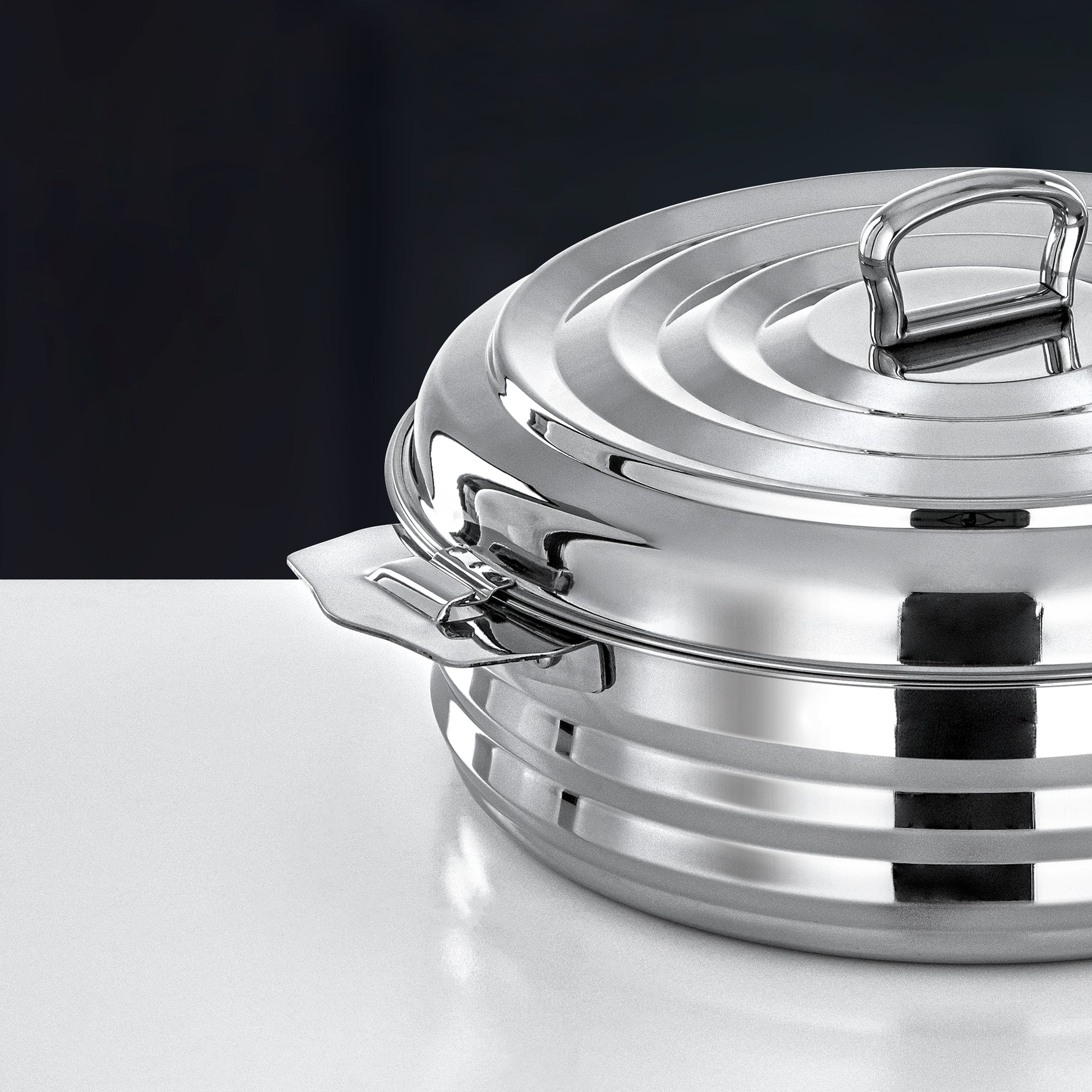 طقم حرارات المرجان حنان ستانلس ستيل 25 سم 30 سم 35 سم فضي بلمعة مرآة معزول STS0293741