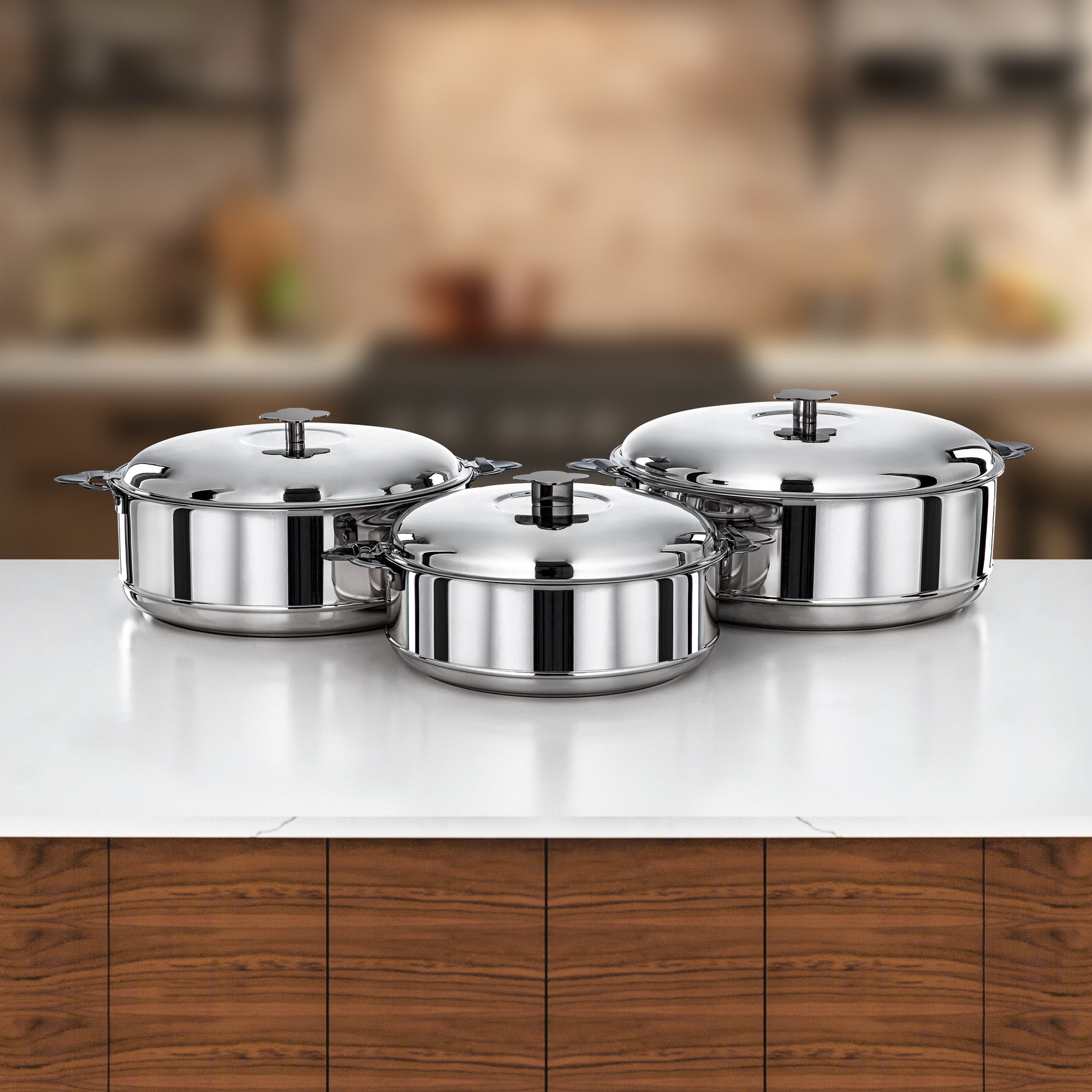 Almarjan Vida Hot Pot Set 3 Pieces 3.5L, 5L & 8L Silver & Gun Black