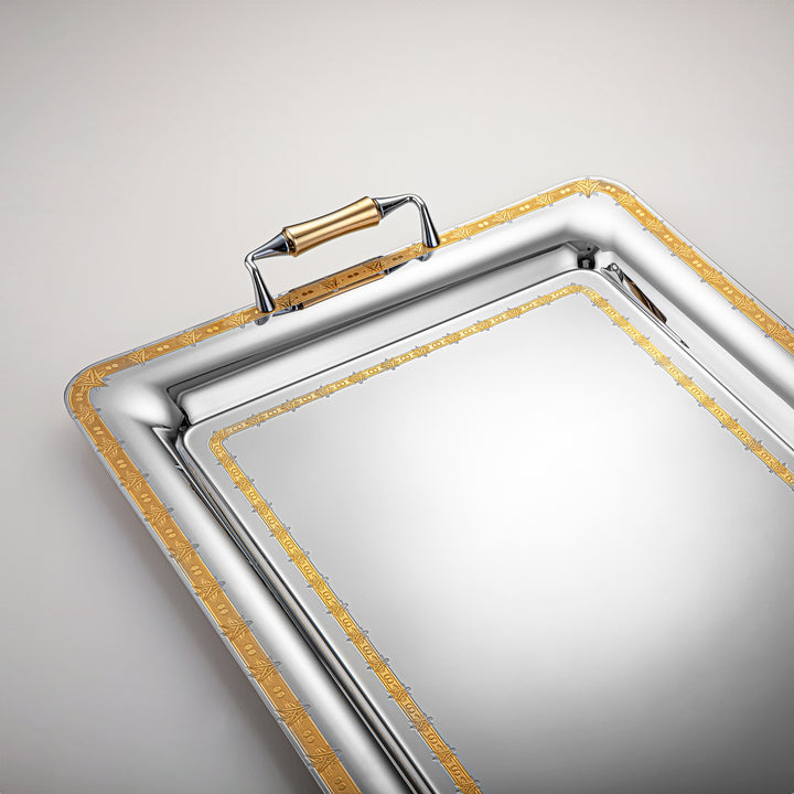 Almarjan 57 CM Crystal Collection Stainless Steel Serving Tray Silver & Gold - STS2051239