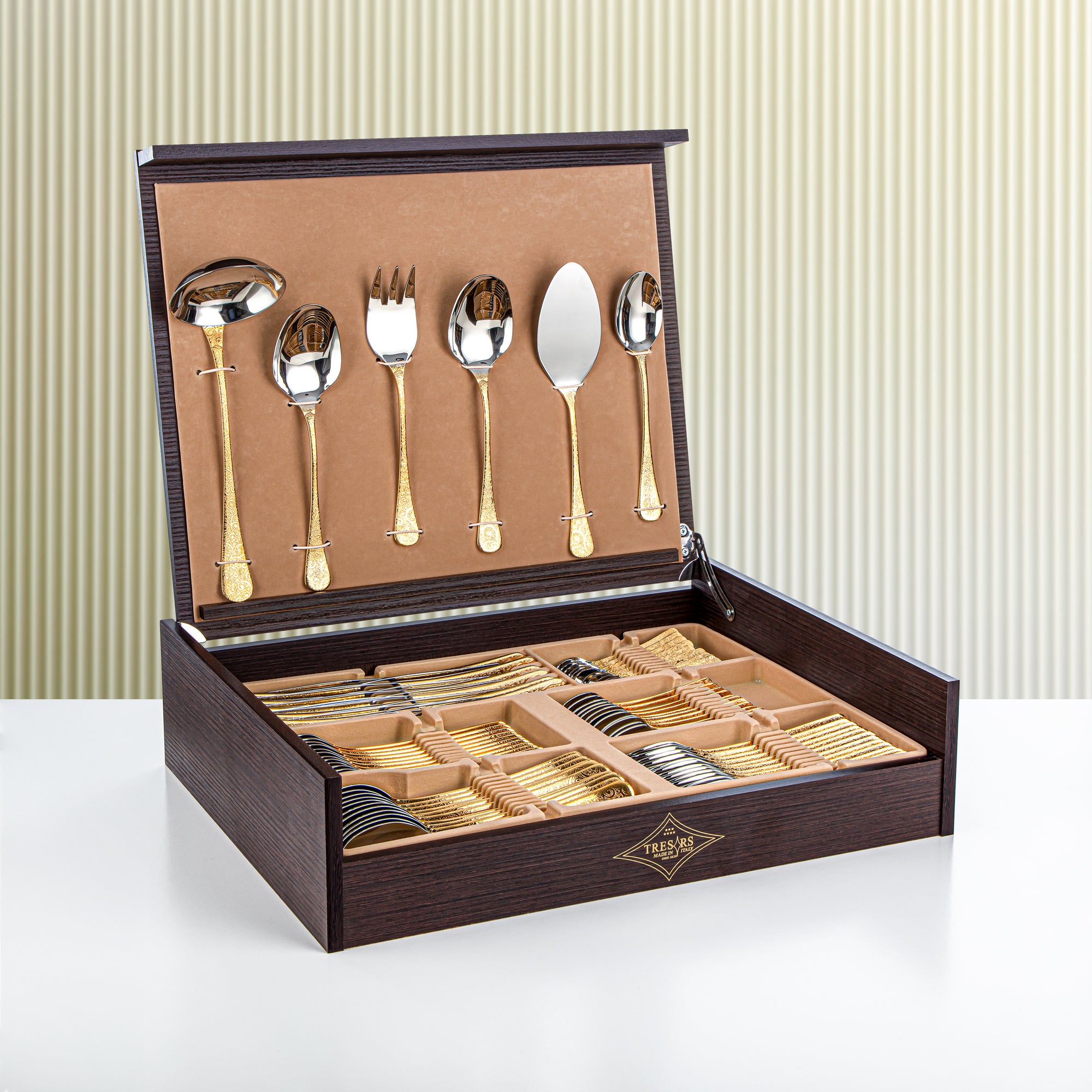 Almarjan 78 Pieces Tahiti Collection Stainless Steel Cutlery Set Silver & Gold - STS2051276