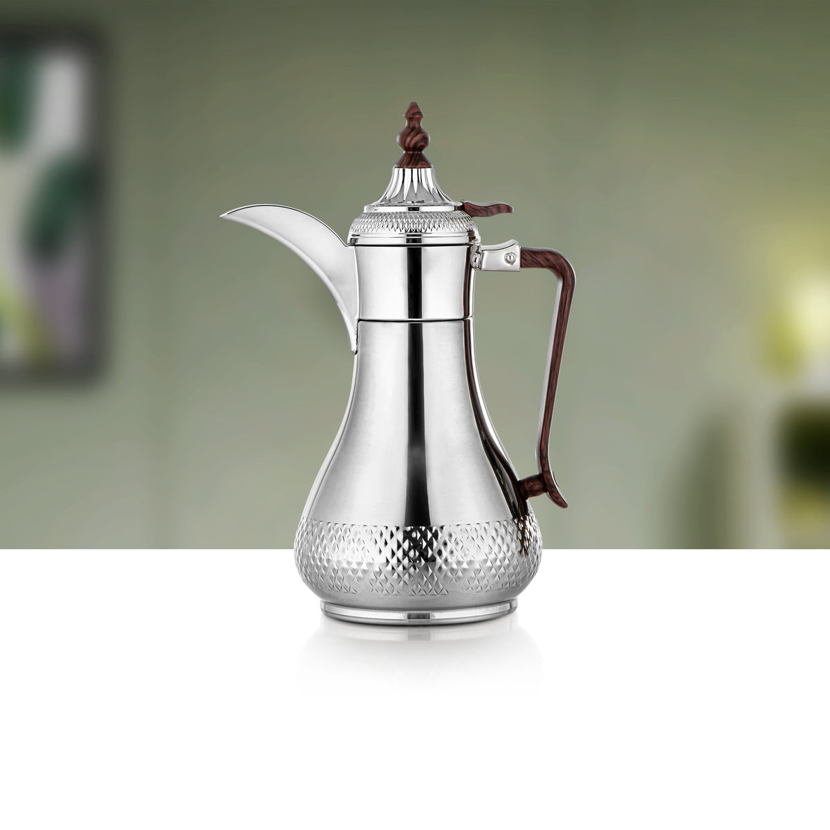 ترمس المرجان 0.60 لتر، فضي وخشب داكن