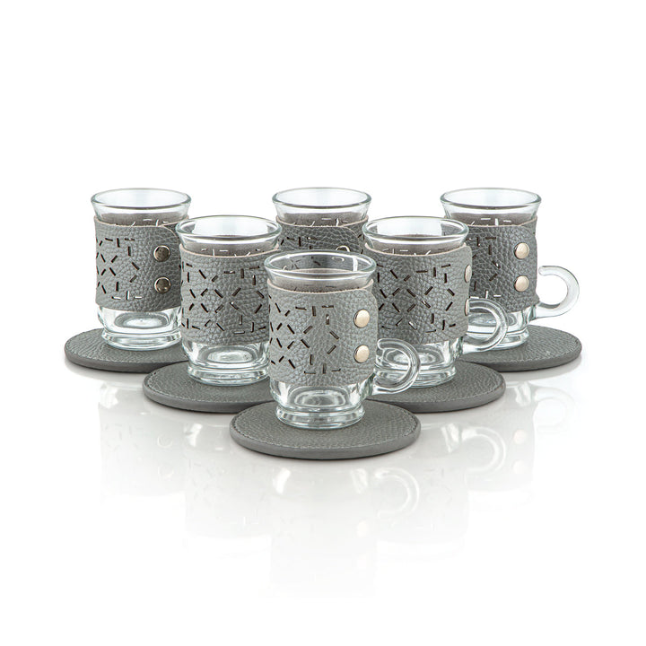 Almarjan 21 Pieces Leather Collection Tea Set Grey & Silver - TRHL-6