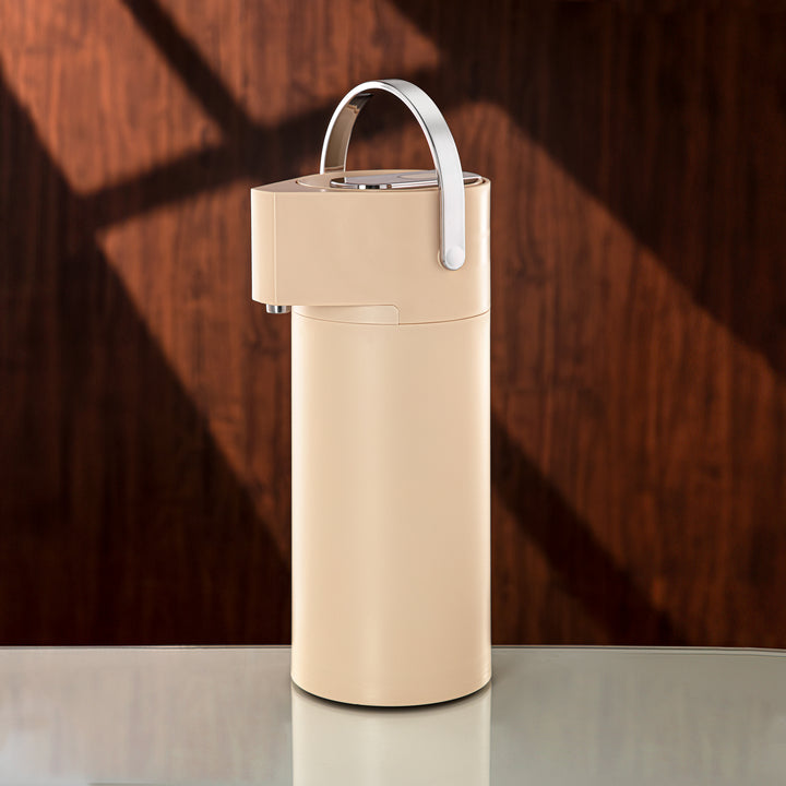 Almarjan 1.9 Liter Pump Vacuum Flask Beige & Silver - UKM25-190 BG/C