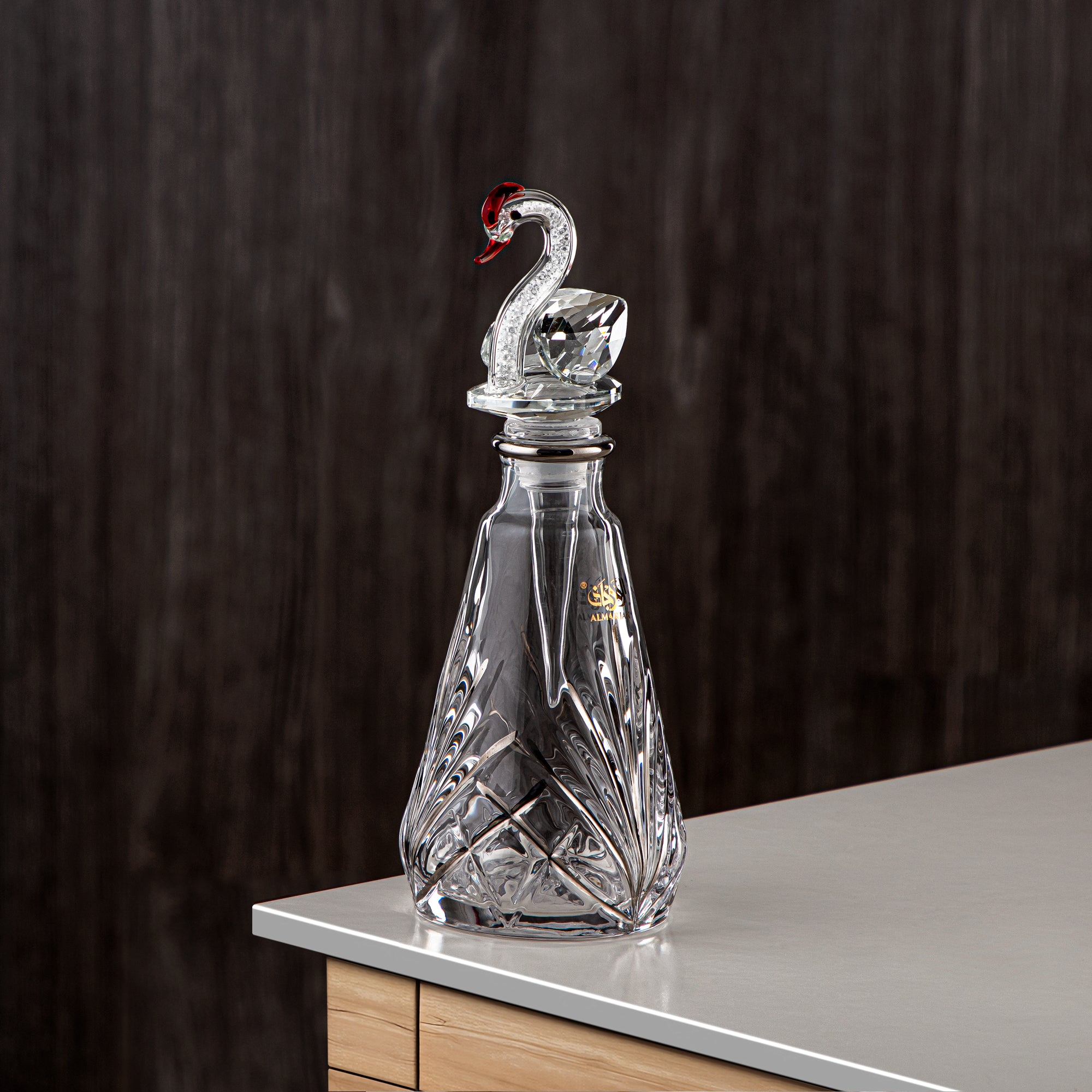 Almarjan Perfume Bottle 200ML (VR-D30-5-Silver) - Glass with Swan Knob | Swan Collection