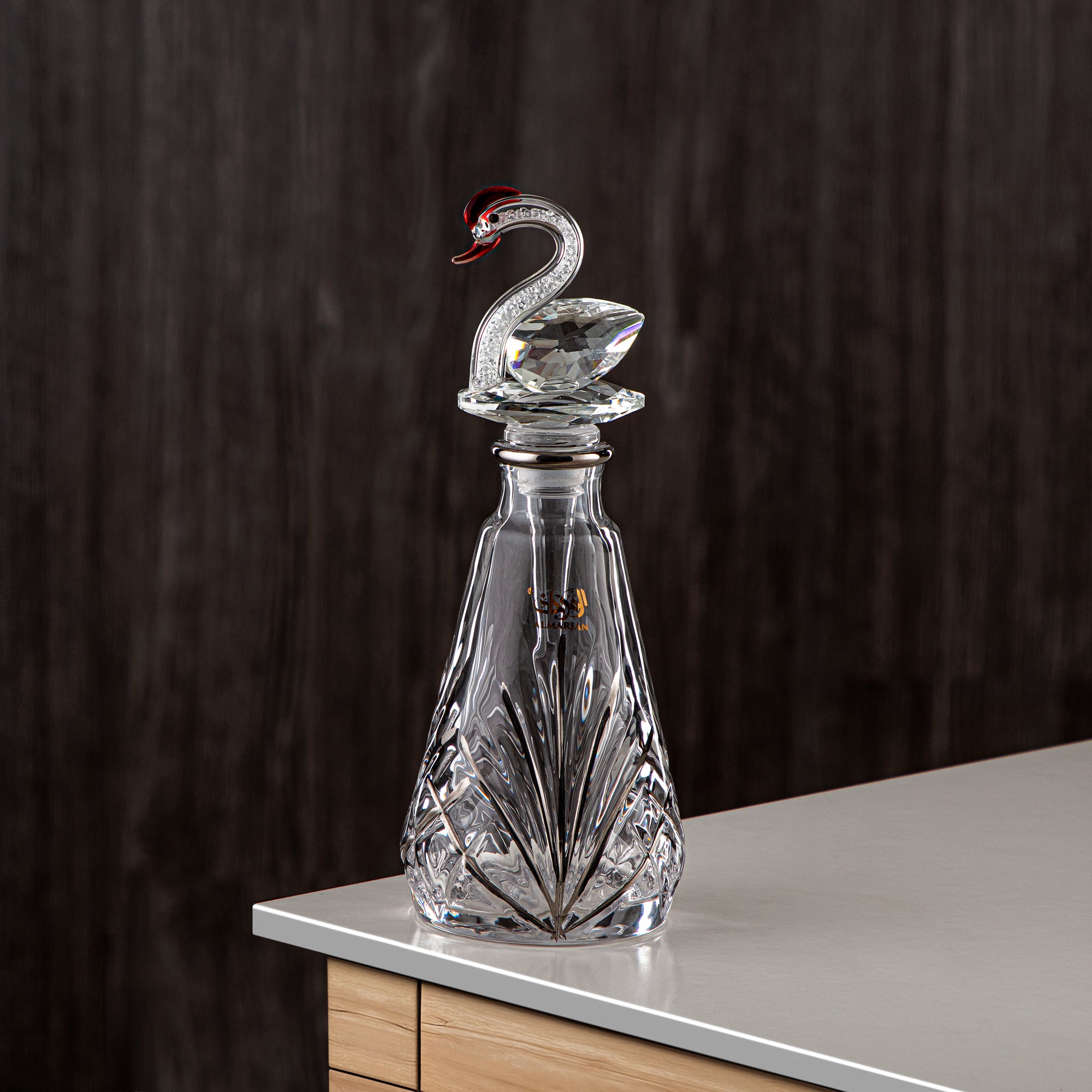 Almarjan Perfume Bottle 200ML (VR-D30-5-Silver) - Glass with Swan Knob | Swan Collection