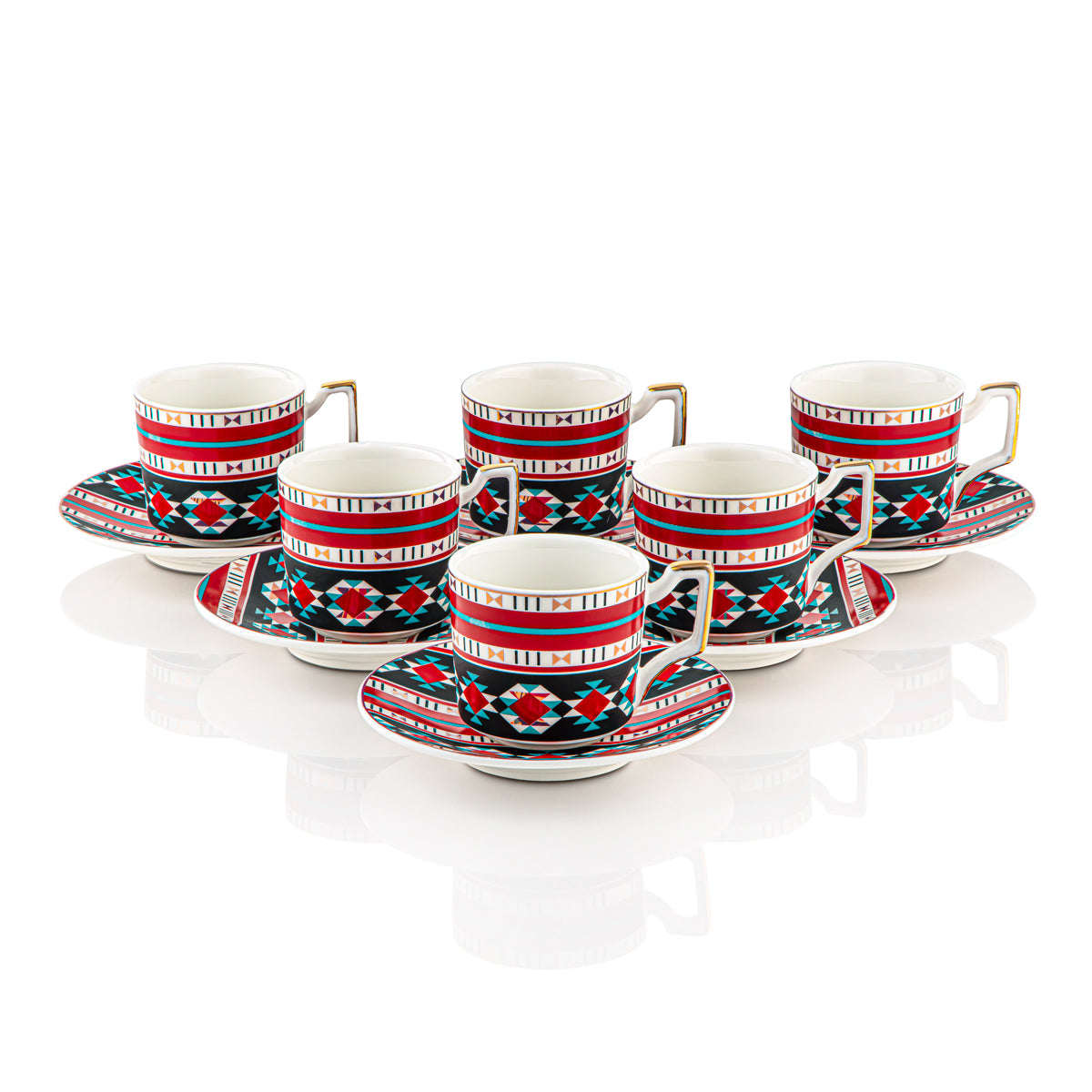 Almarjan 6 Pieces Fonon Collection Turkish Coffee Cup & Saucer - 7645