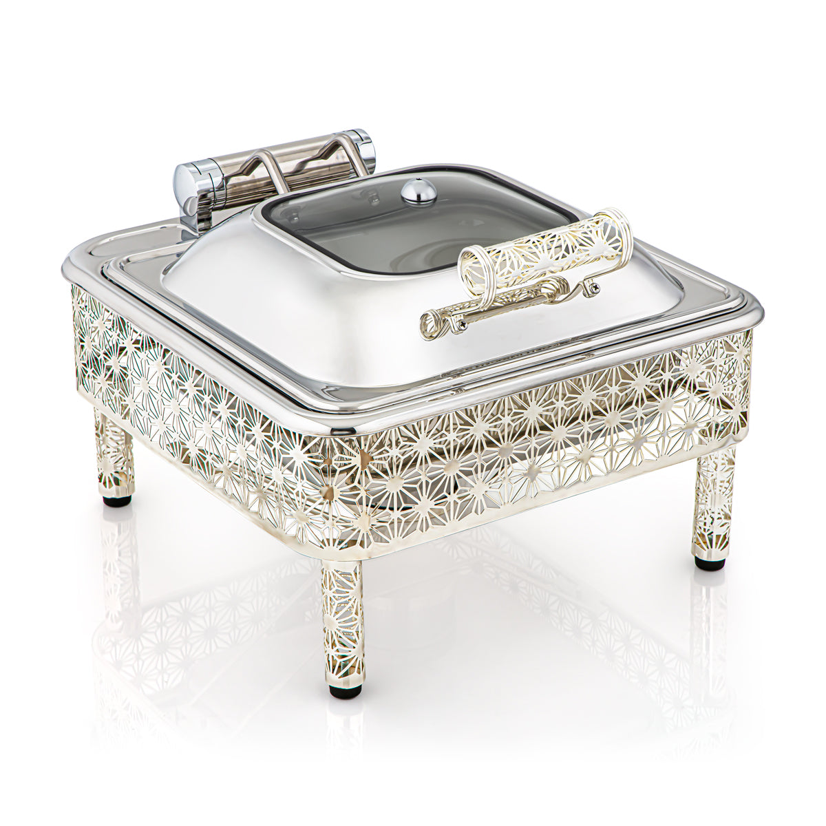 Almarjan 4000 ML Hydraulic Chafing Dish With Ceramic Plate Silver - STS0010760