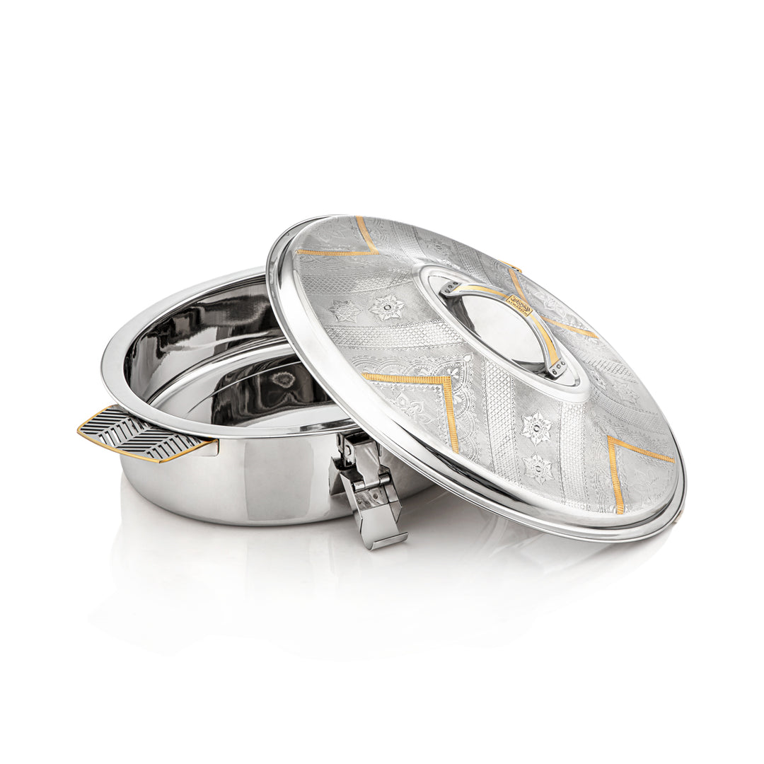 Almarjan 35 CM Mandi Collection Stainless Steel Oval Hot Pot Silver & Gold - H23EPG1