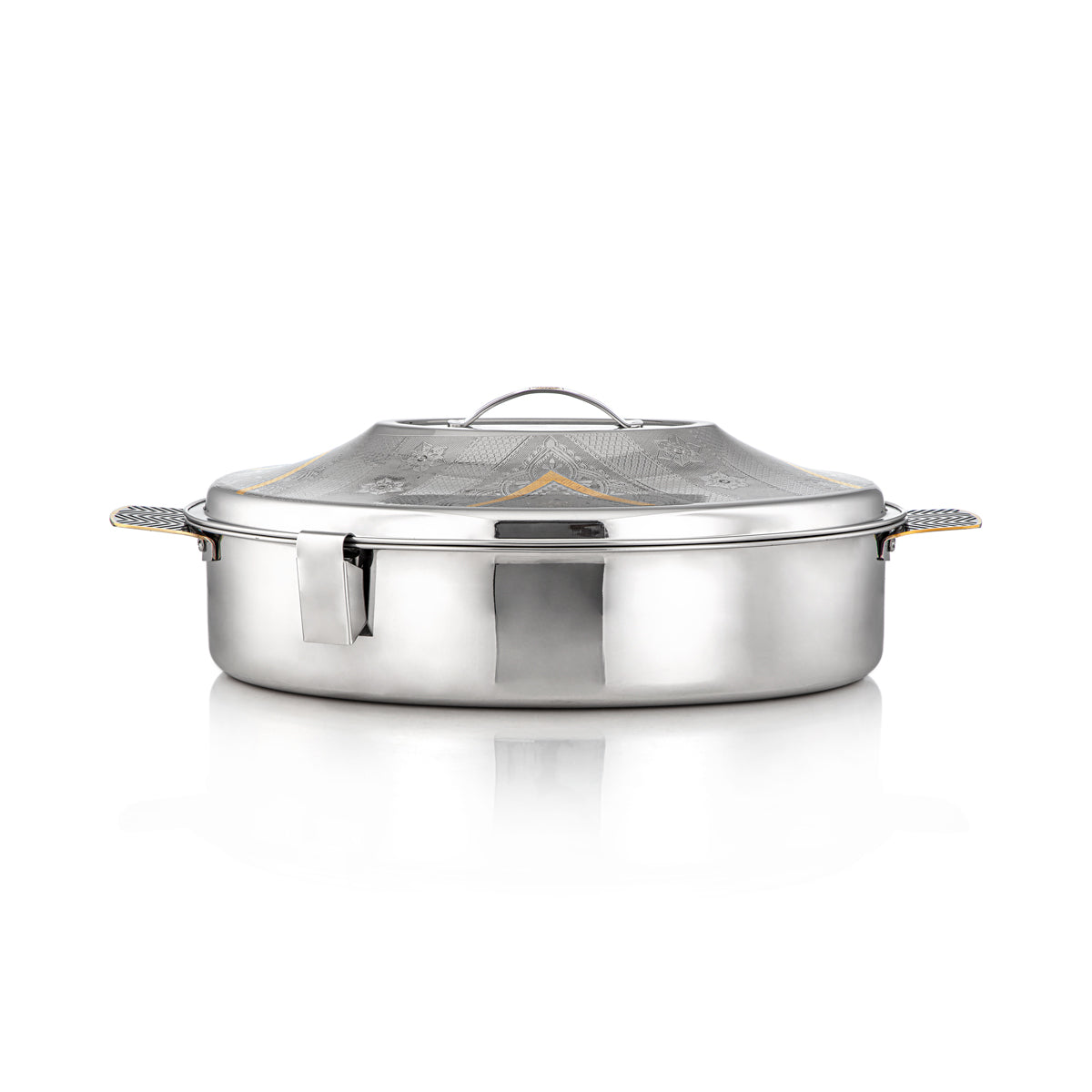 Almarjan 40 CM Mandi Collection Stainless Steel Oval Hot Pot Silver & Gold - H23EPG1