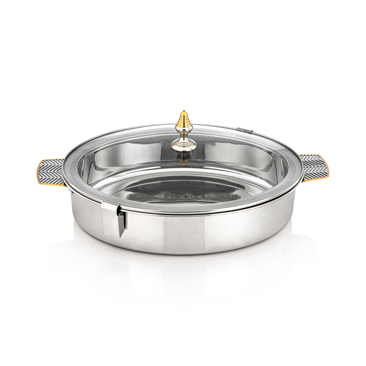 Almarjan 40 CM Mandi Collection Stainless Steel Oval Hot Pot Silver & Gold - H23PG1